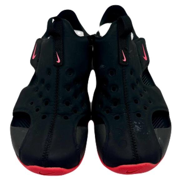 NIKE Sunray Protect Kids Black Sandals w Hot Pink Bottoms & Swoosh Logo 3Y - Picture 3 of 9